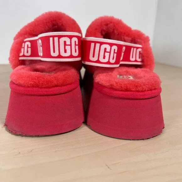 UGG Fluffita Sandals Women Size 10 Pink Red Platform Sheepskin Slides - Picture 6 of 8